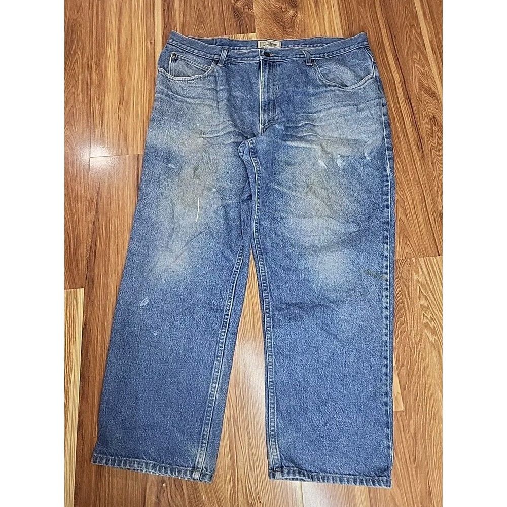 LL Bean Men's Double L Jeans Relaxed Fit Distressed Straight Leg Med Wash 40x28